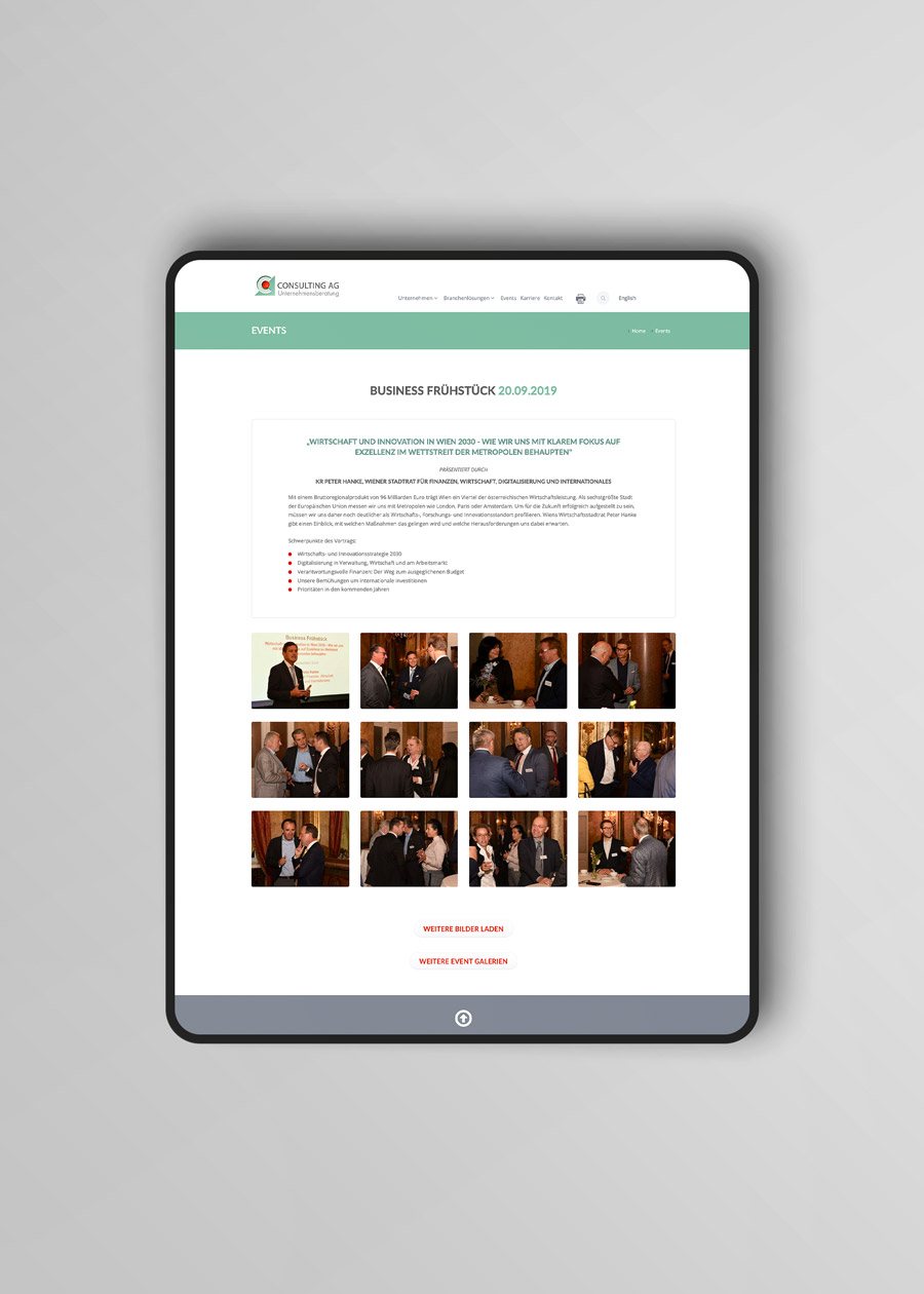 iPad Pro Ansicht einer Event Detailseite consulting-ag.com