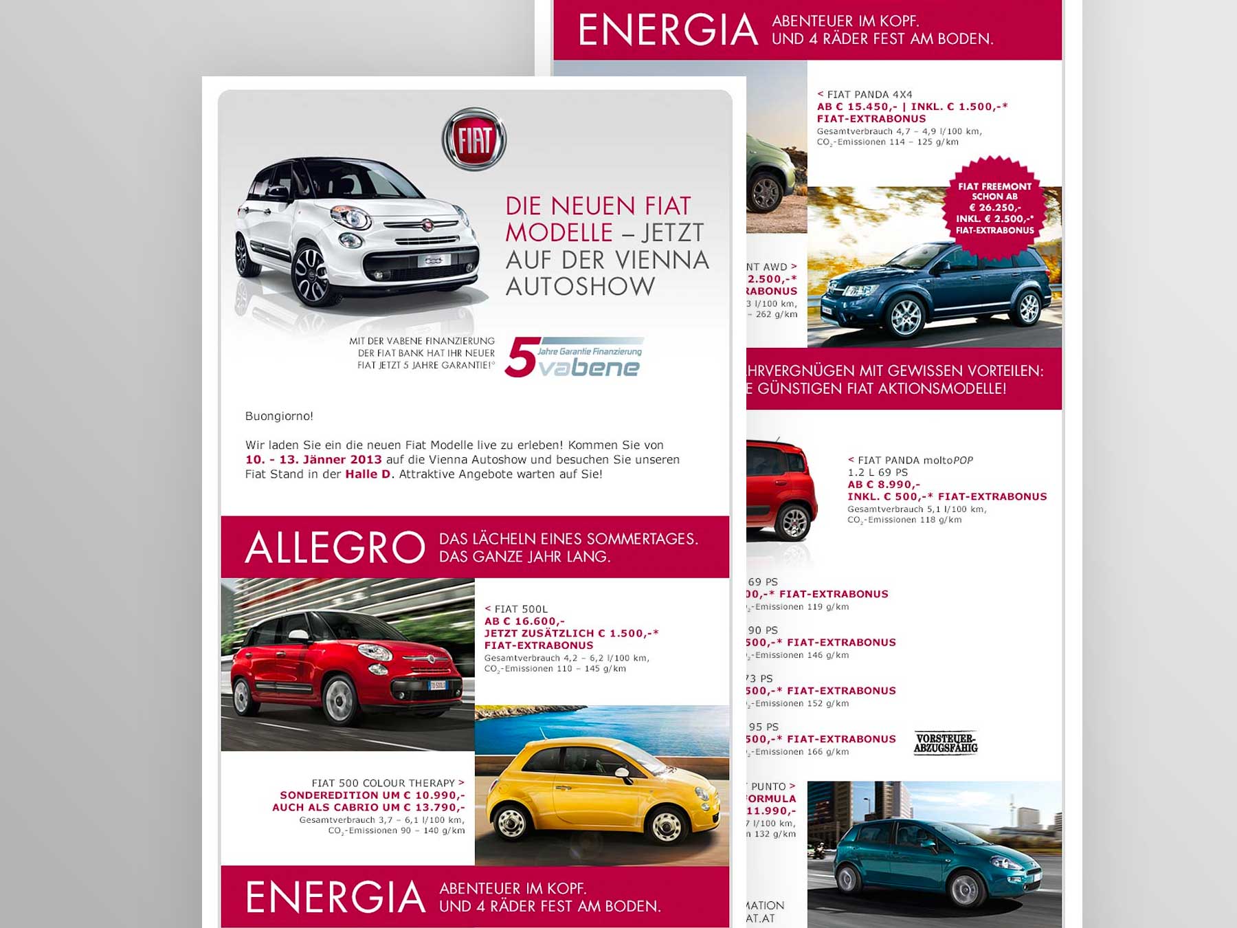 Screenshots eines Fiat Newsletters