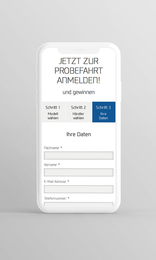 Smartphone Ansicht Formular Probefahrt Anmeldung Hyundai Euro Kampagne 2016: Schritt 3 Daten eingeben