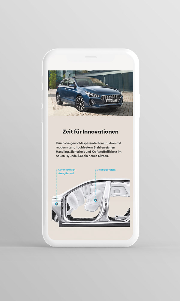 Smartphone Ansicht Detailseite Auto Hyundai Website Pitch 2017