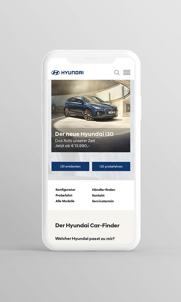 Smartphone Ansicht Startseite Hyundai Website Pitch 2017