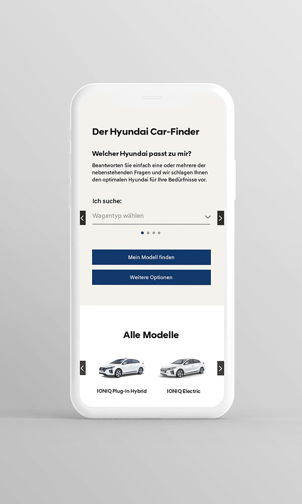 Smartphone Ansicht Car-Finder Hyundai Website Pitch 2017