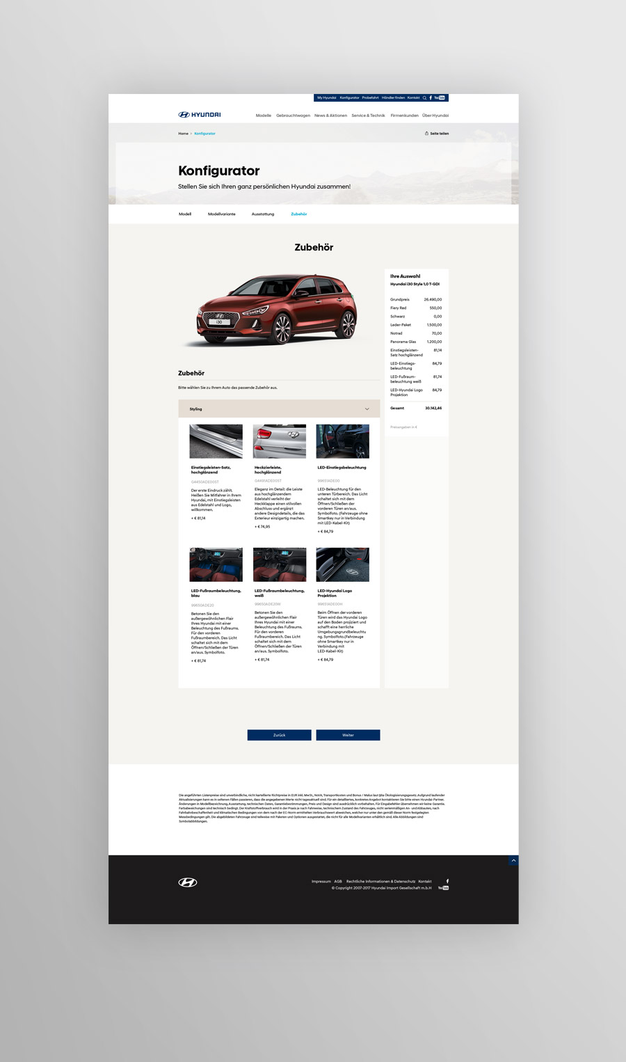 Screenshot Konfigurator Auto Hyundai Website Pitch 2017
