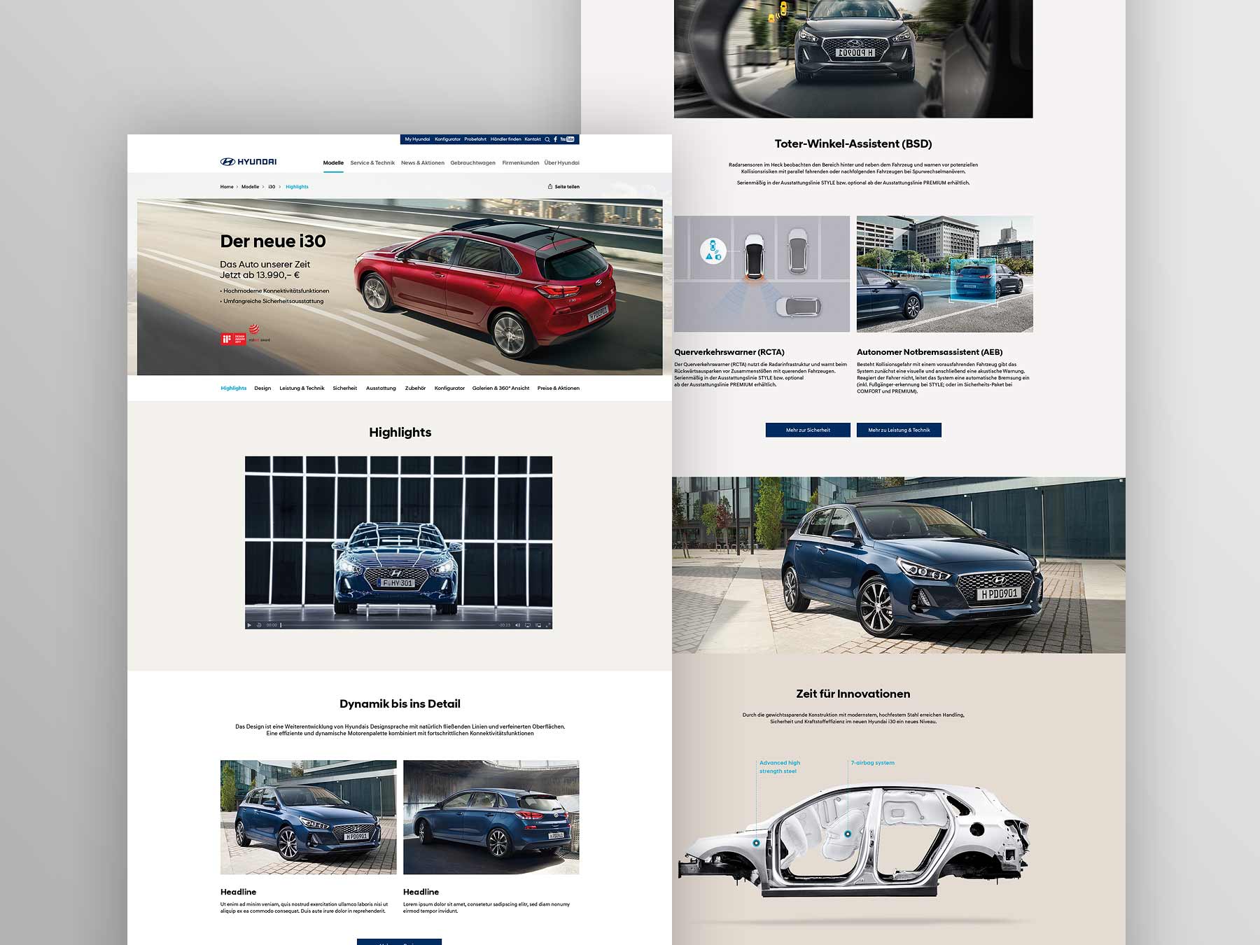 Screenshot Autodetailseite i30 Hyundai Website Pitch 2017