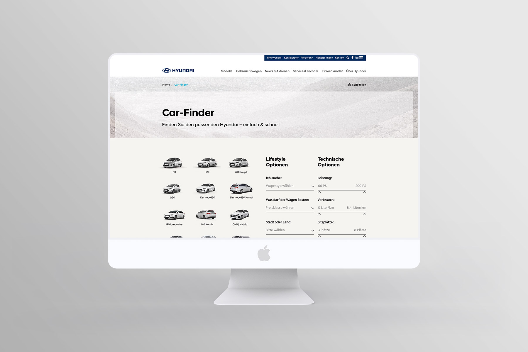 Desktop Ansicht Car-Finder Hyundai Website Pitch 2017