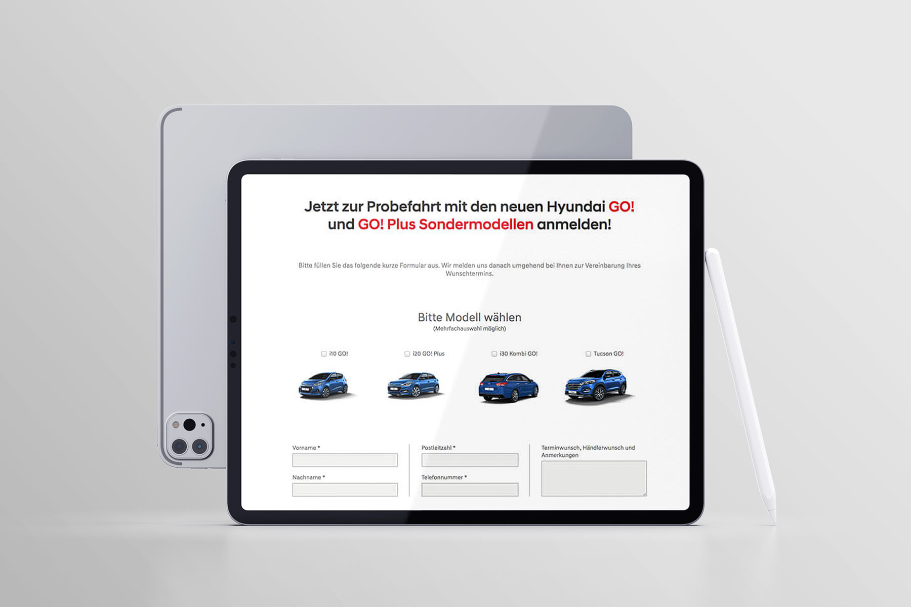 iPad Pro Ansicht Probefahrt Anmeldung Hyundai Sondermodelle 2018