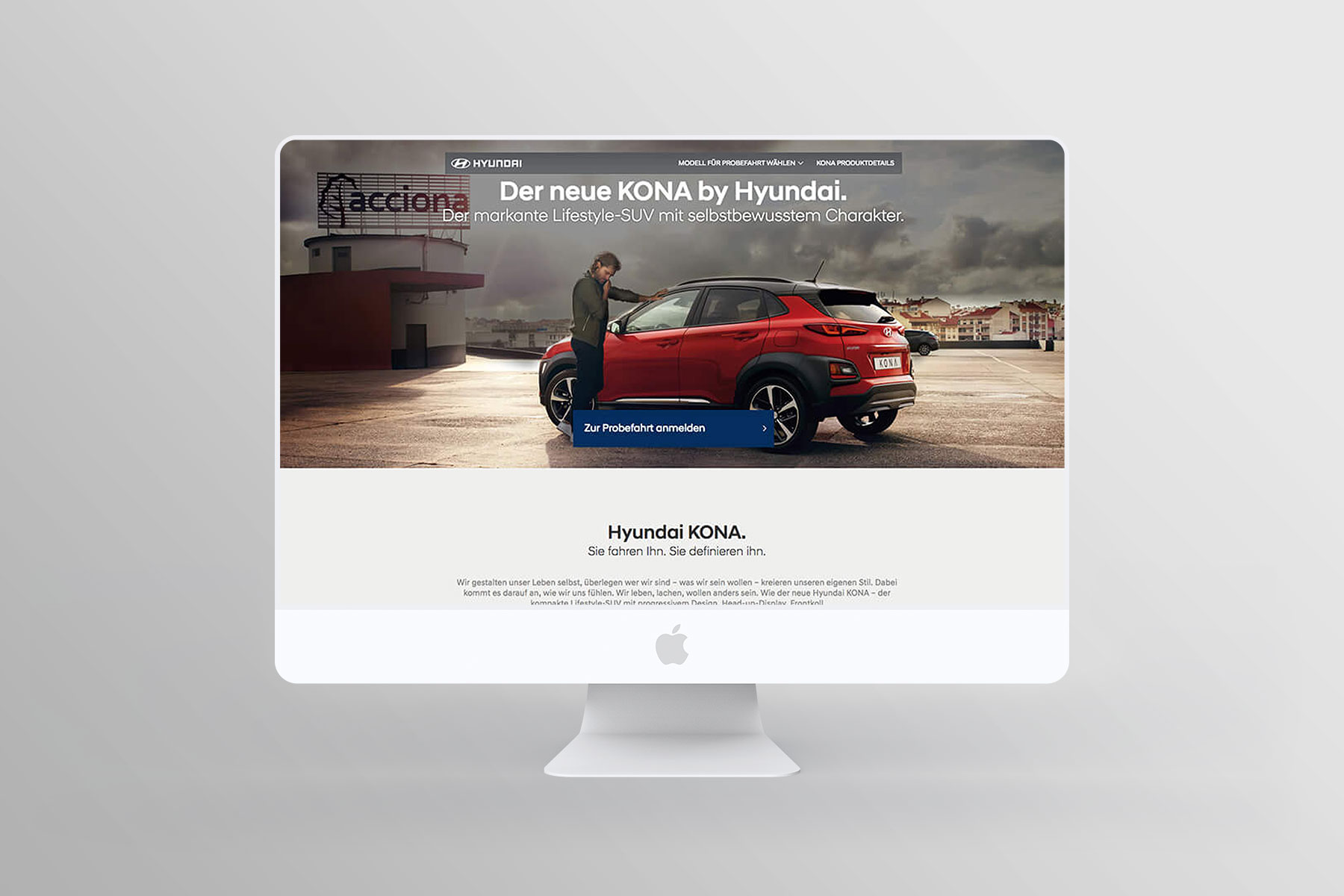 Desktop Ansicht Landingpage Hyundai Kona 2018 (umgesetzt mit TYPO3)