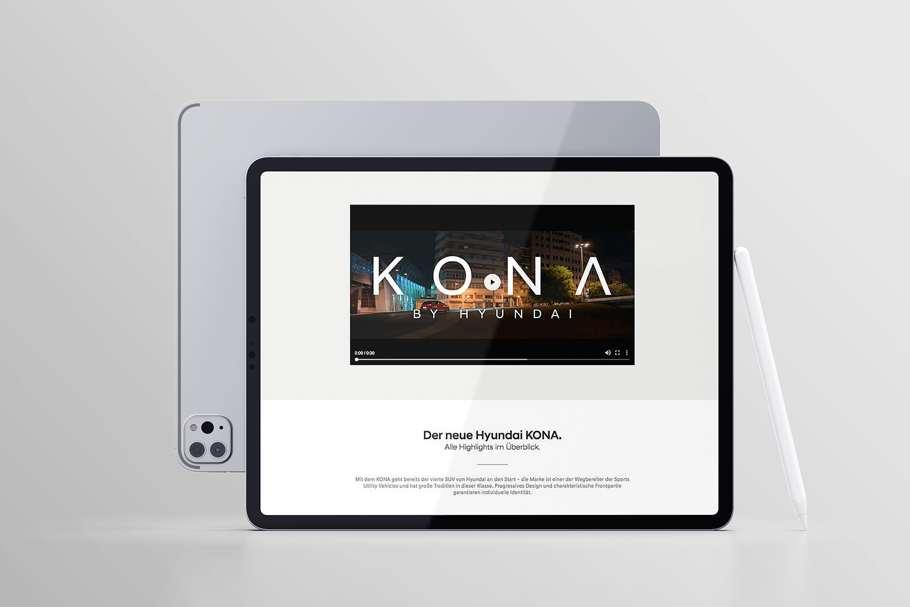 iPad pro Ansicht Produktvideo Landingpage Hyundai Kona 2018 