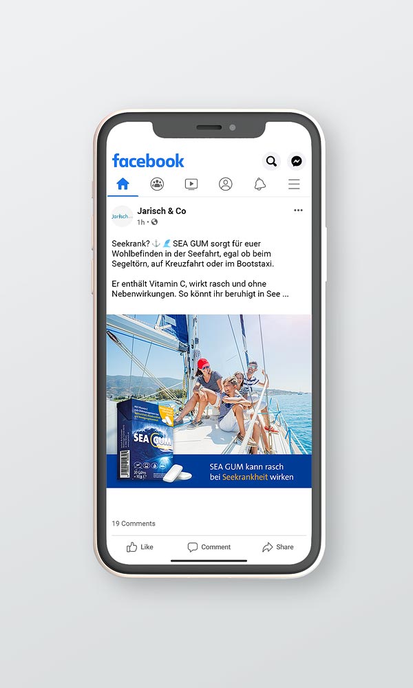 Smartphone Ansicht Facebook Posting zum Thema Seekrank