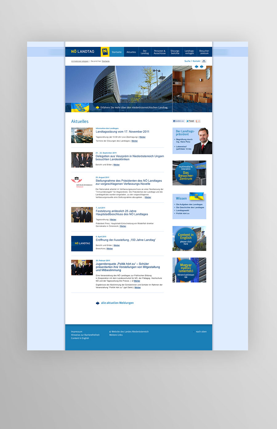 Screenshot Startseite NÖ Landtag bis 2018