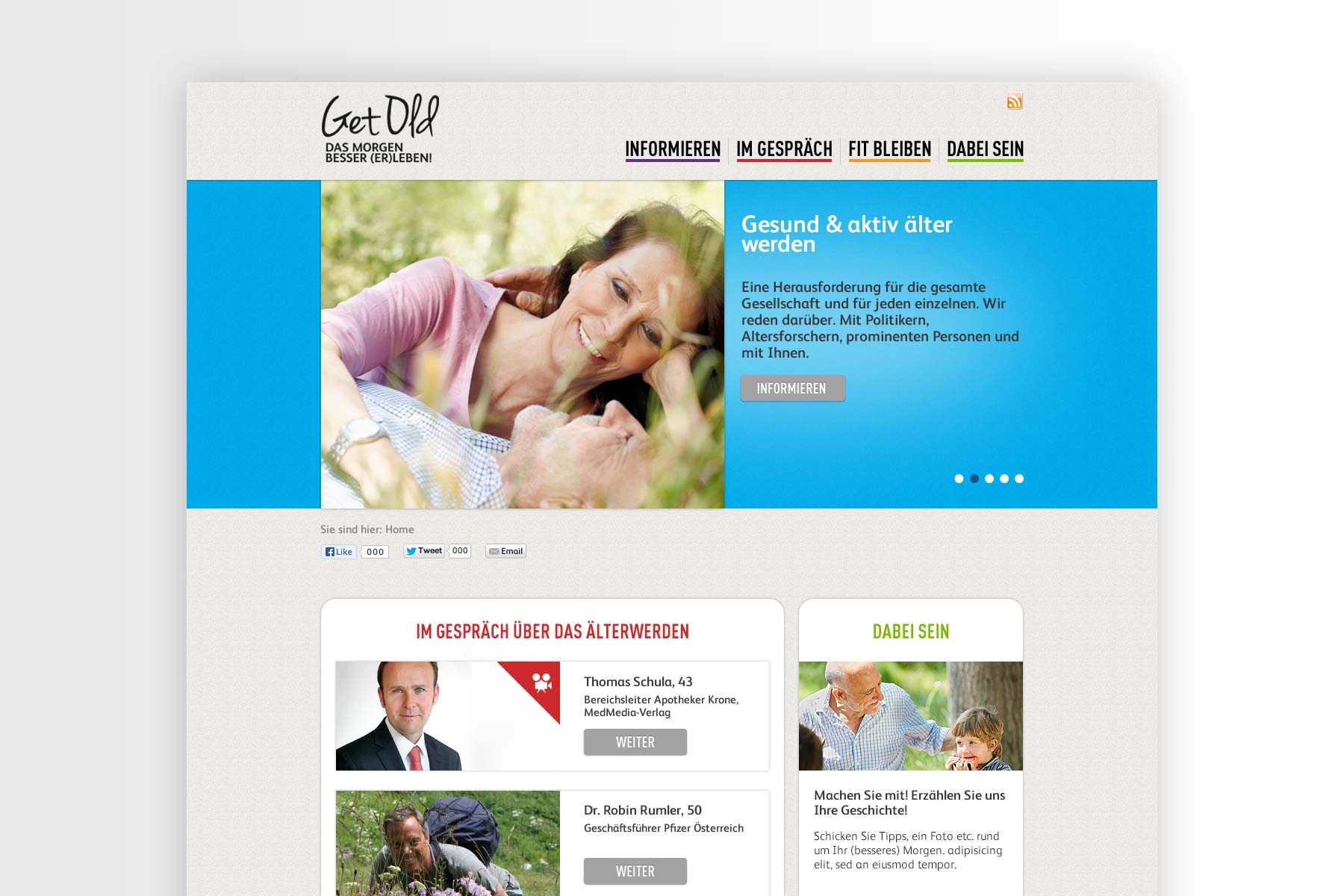 Screendesign Startseite Kampagne GetOld 2014