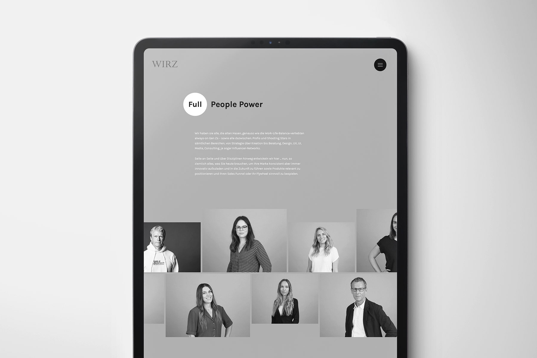 iPad Pro Ansicht Startseite Team wirz-werbeagentur.at 2022